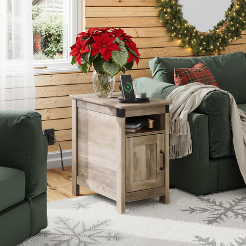 WLIVE mesa lateral estilo vintage con acabado greige aporta carácter al espacio