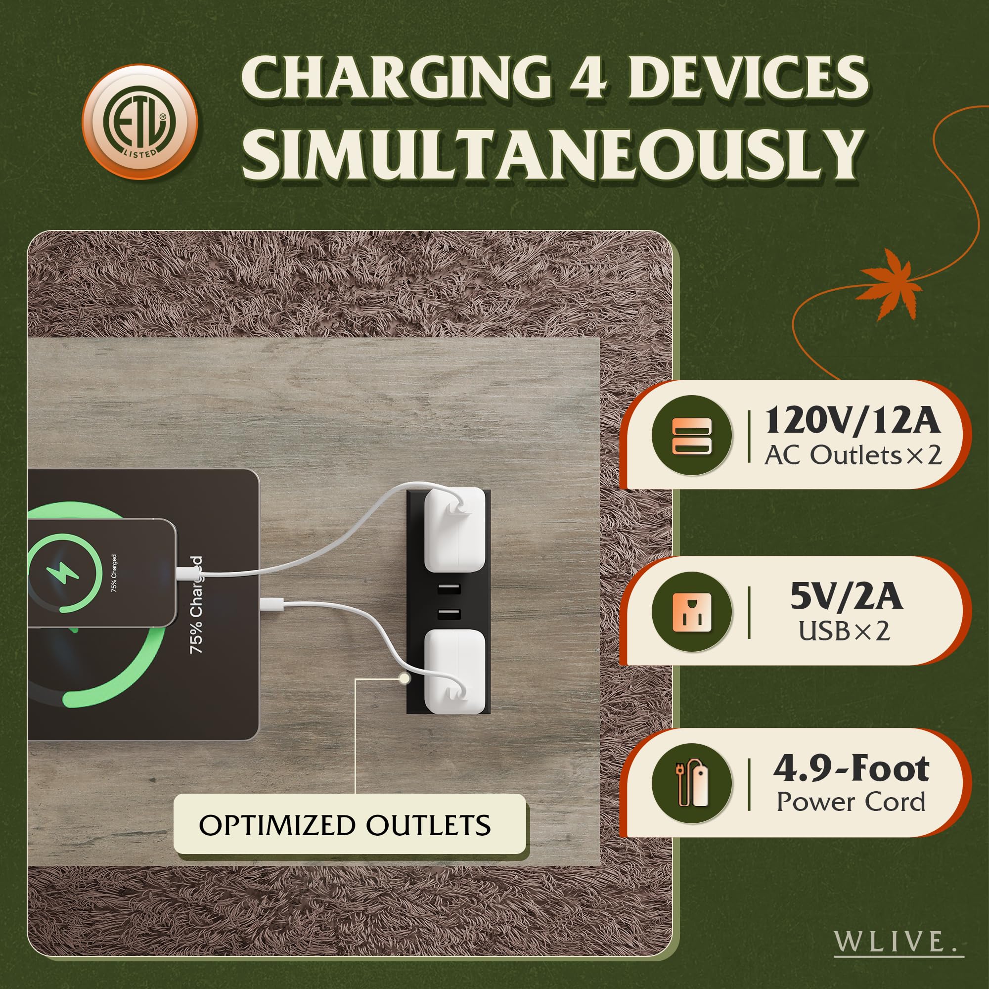 WLIVE mesa lateral con patas antideslizantes para proteger el suelo