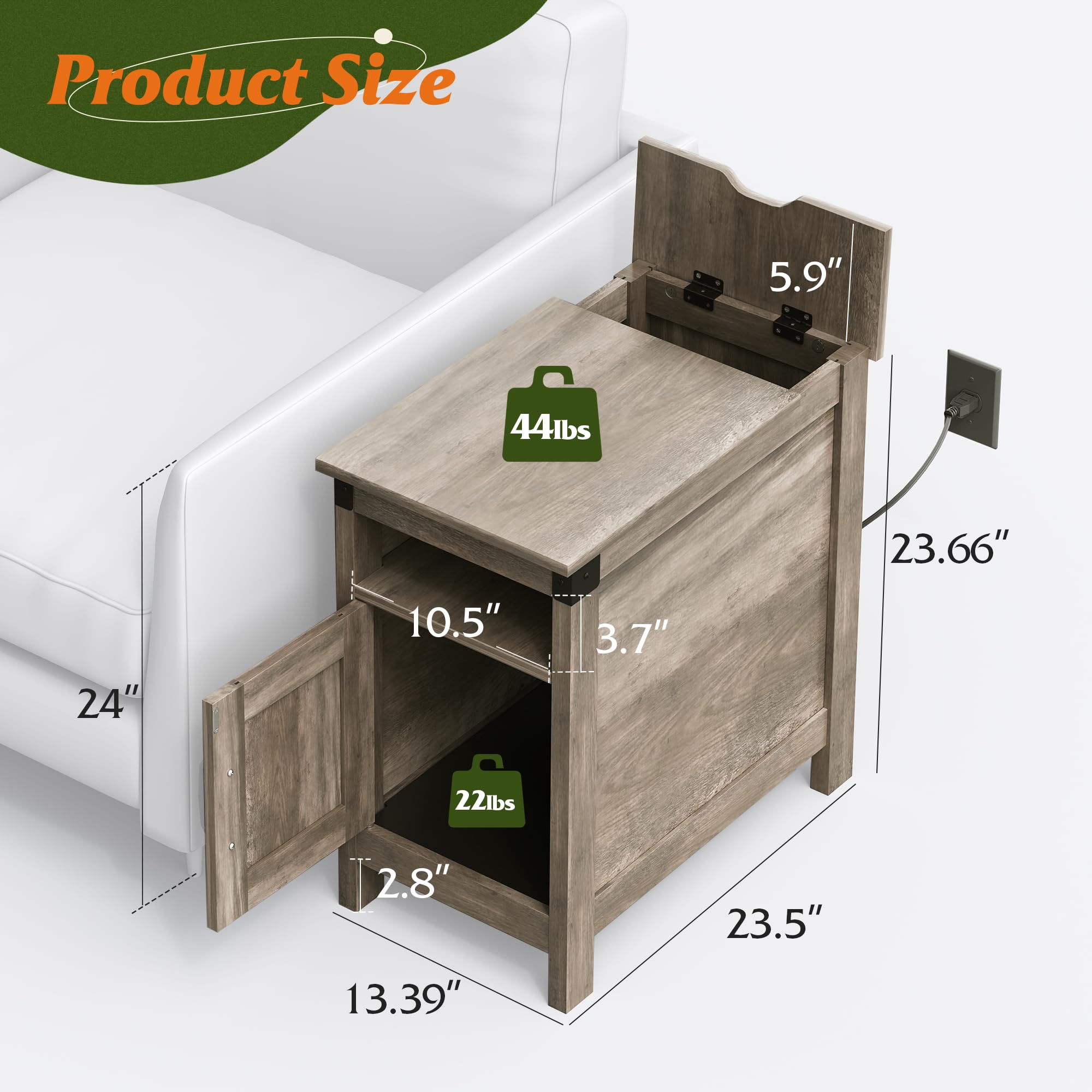WLIVE mesa de noche estrecha con almacenamiento oculto para dormitorio ordenado