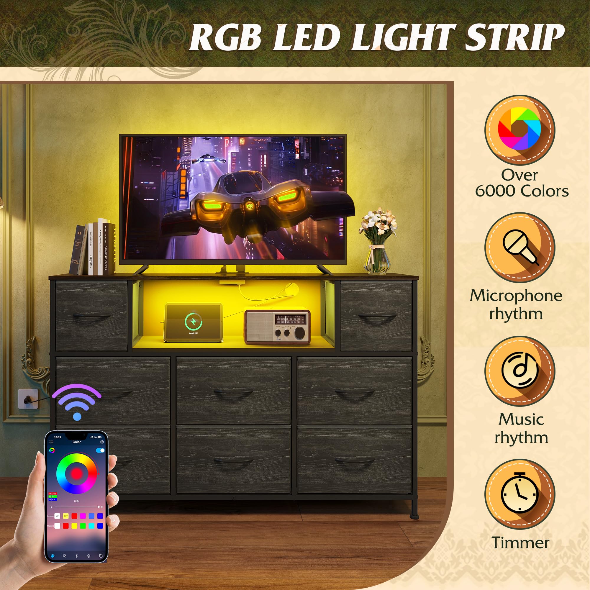 WLIVE superficie de madera para exhibir decoración y dispositivos