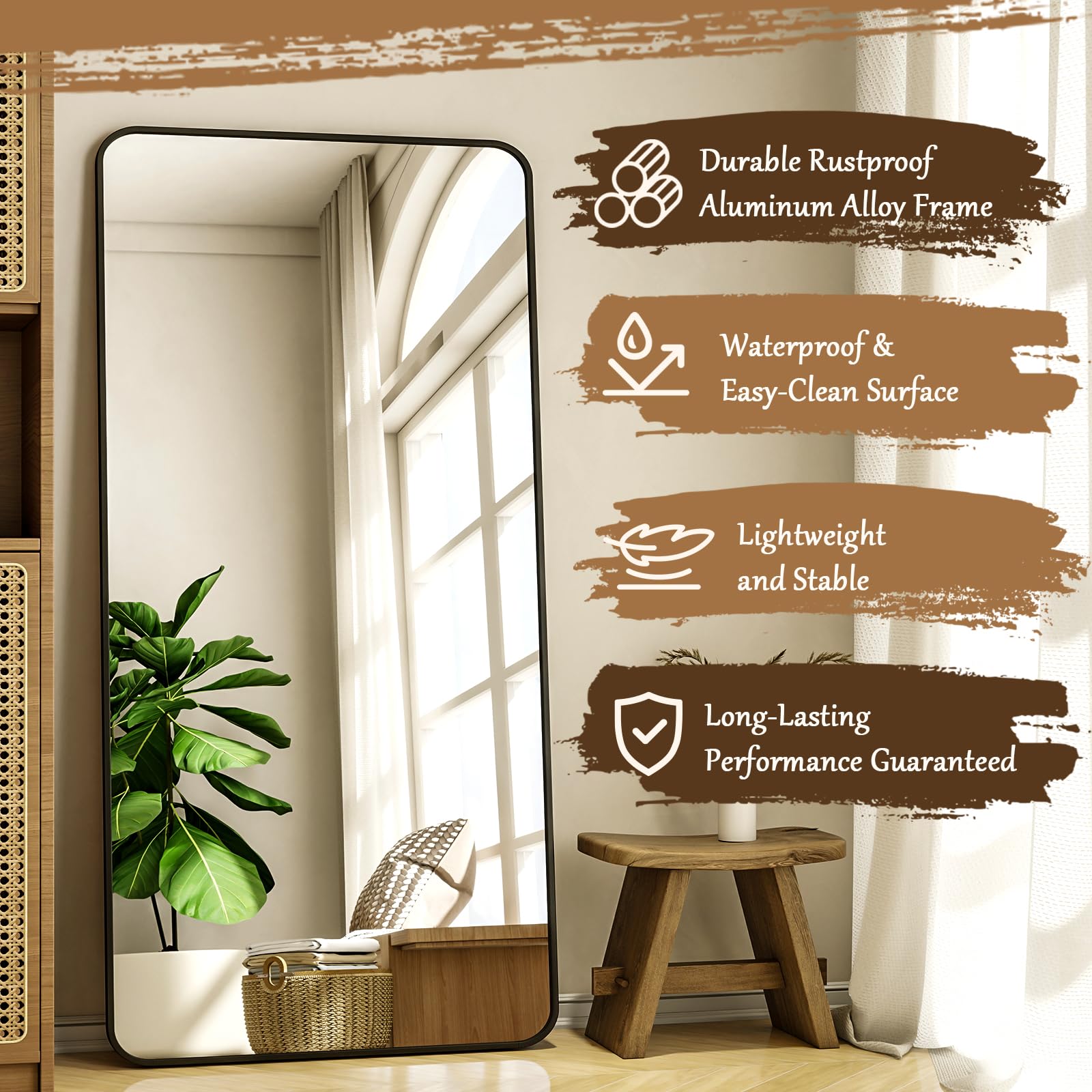 XRAMFY Espejo de pie con soporte, adaptable a diferentes espacios