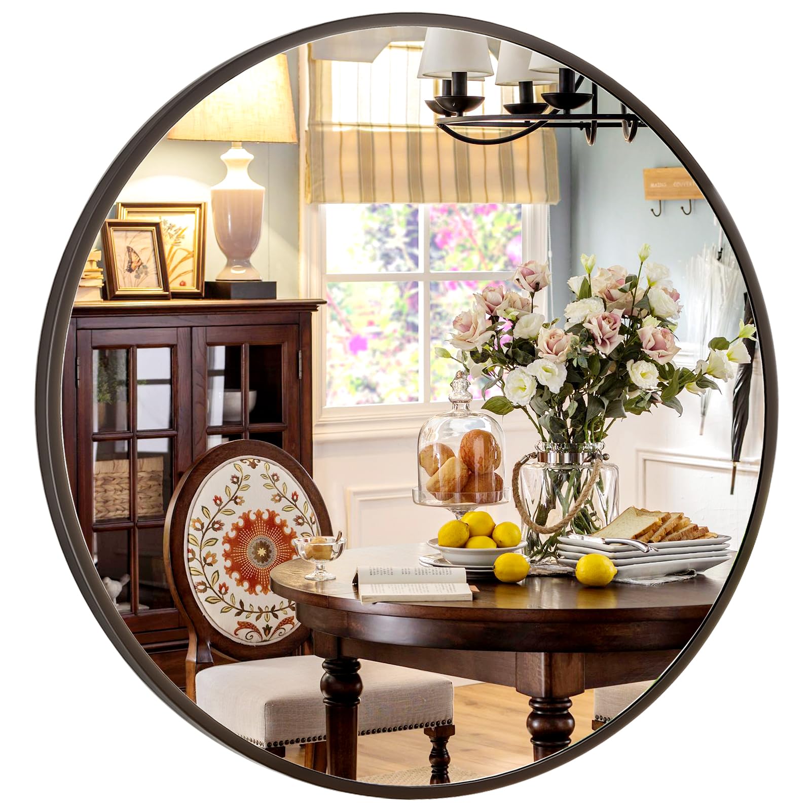 Espejo XRAMFY circular de 30p, marco mate negro, ideal para entrada.