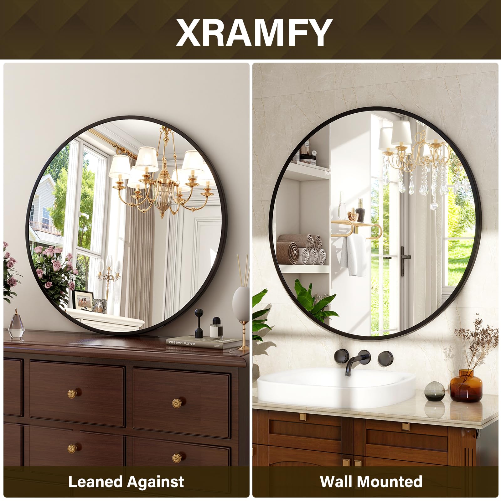 Instalación sencilla con herrajes incluidos en espejo XRAMFY circular 30p.