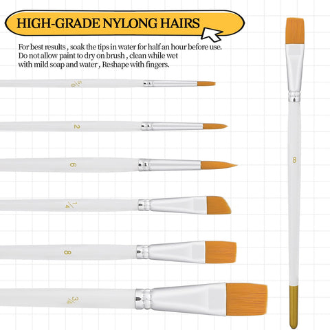 Pinceles de nylon Xthrotsenk en varios tamaños para trazos finos o gruesos.