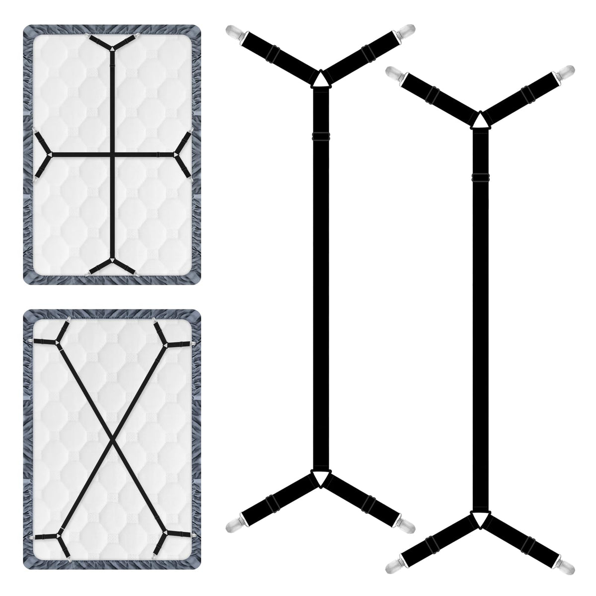 Xunesip cintas cama 2 piezas: fijación segura para esquinas de sábanas.