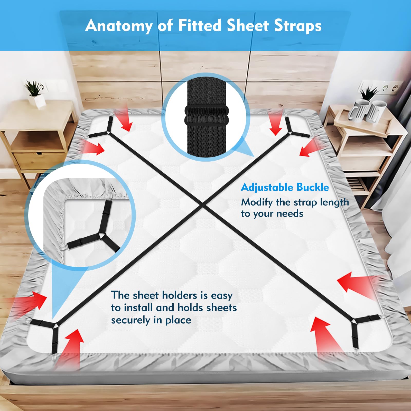 Xunesip hebilla ajuste: fijación rápida para diferentes tamaños de cama.