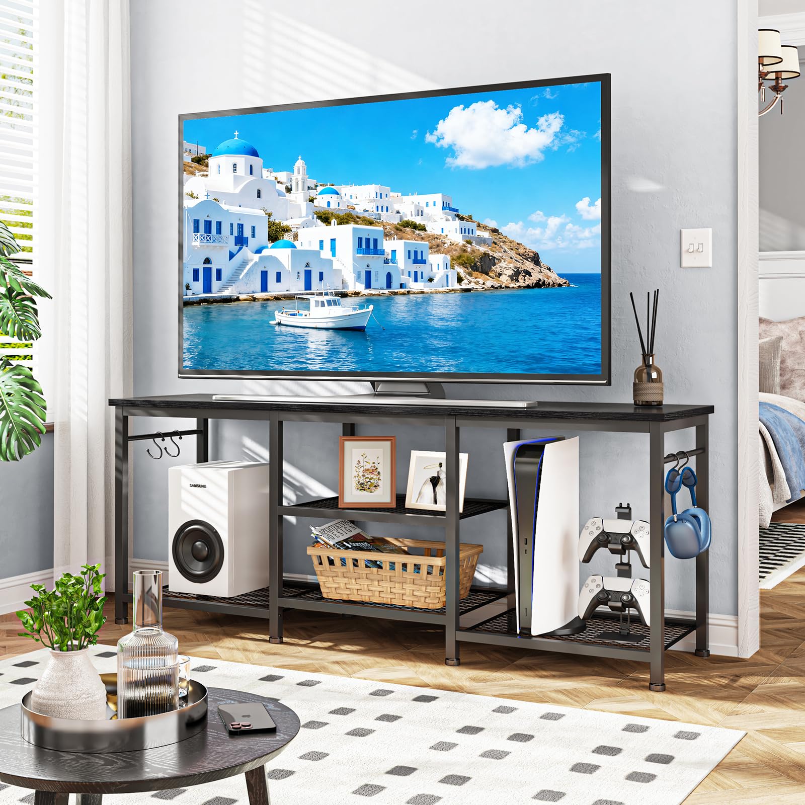 YGEOMER mueble-televisor-consola-ps5, espacio vertical para consola PS5