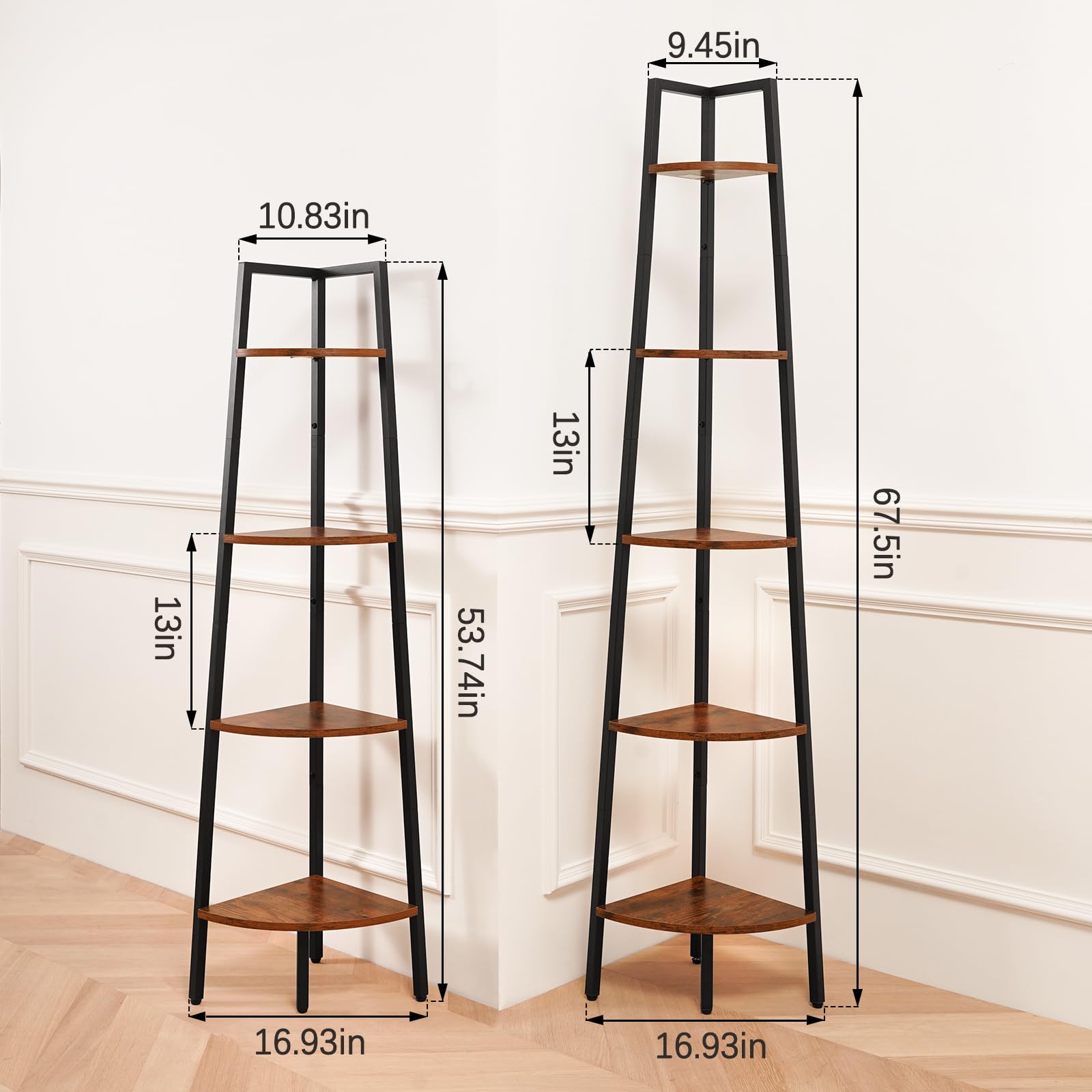 Yoobure estantería de esquina con repisas de madera, soporte estable para objetos.