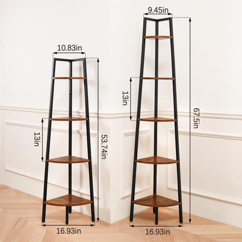 Yoobure estantería de esquina con repisas de madera, soporte estable para objetos.