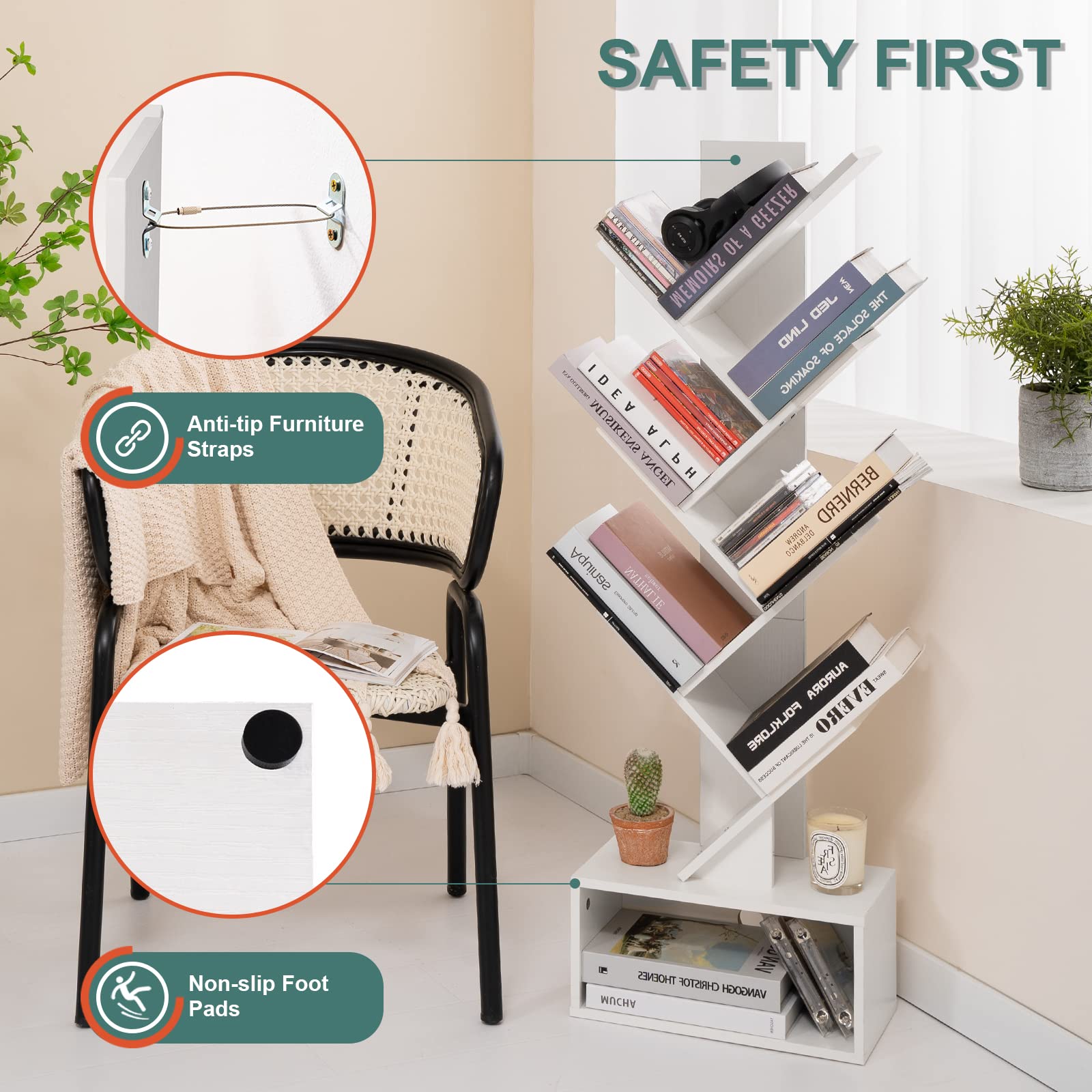 Yoobure estantería libros acabado madera blanco, duradera y funcional