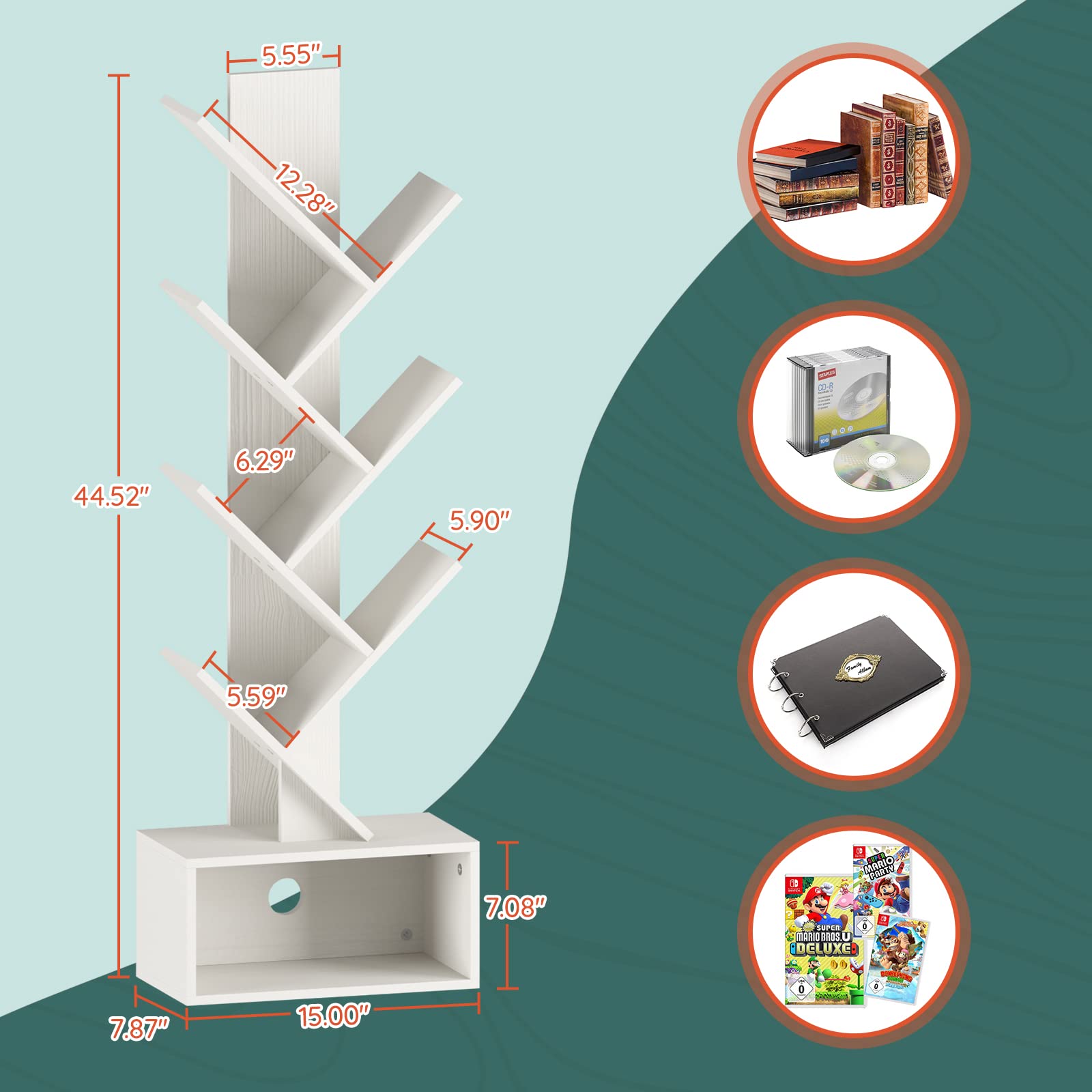 Yoobure estantería libros sala retro blanco, añade encanto y almacenamiento