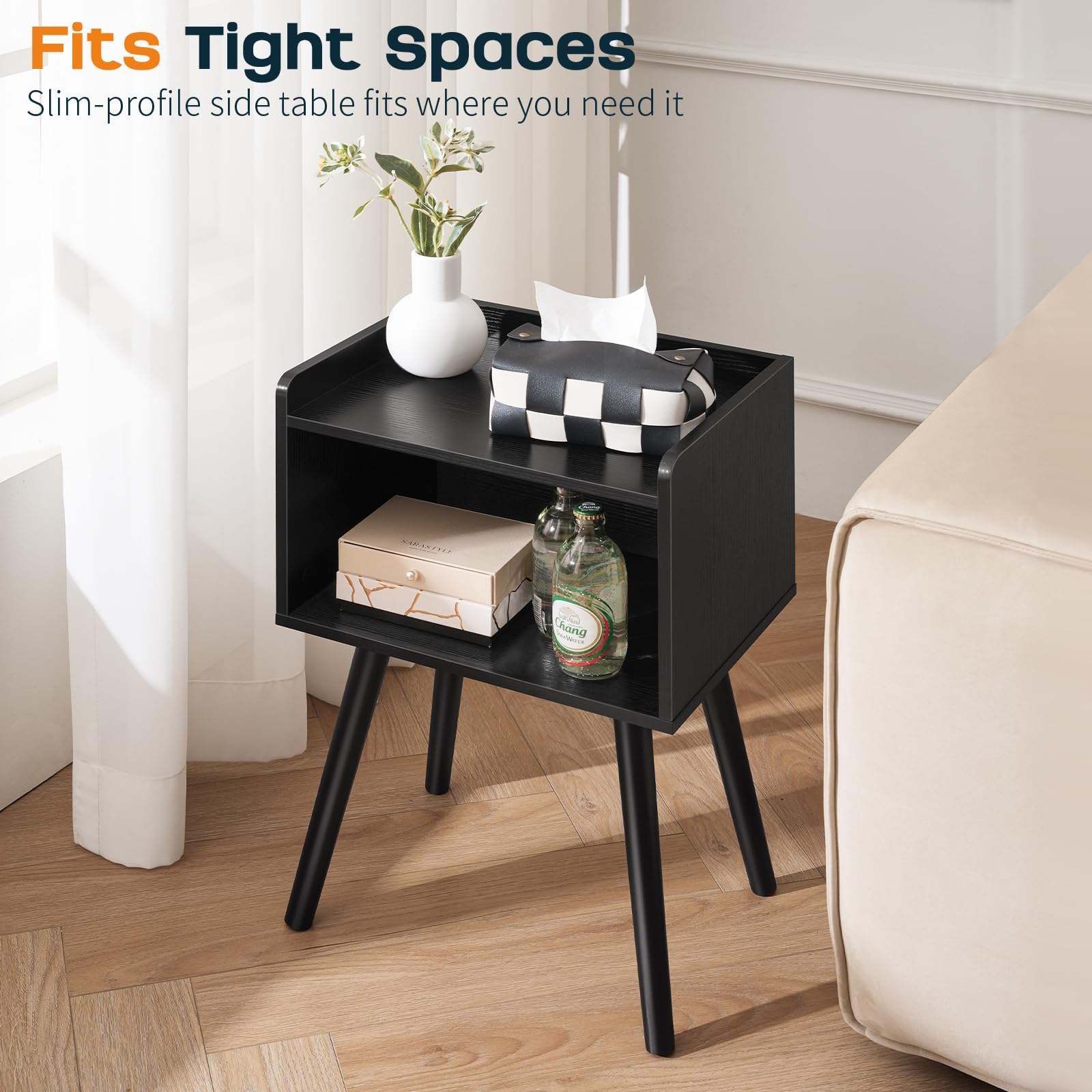 Yoobure mesita de noche con pies antideslizantes para proteger el suelo.