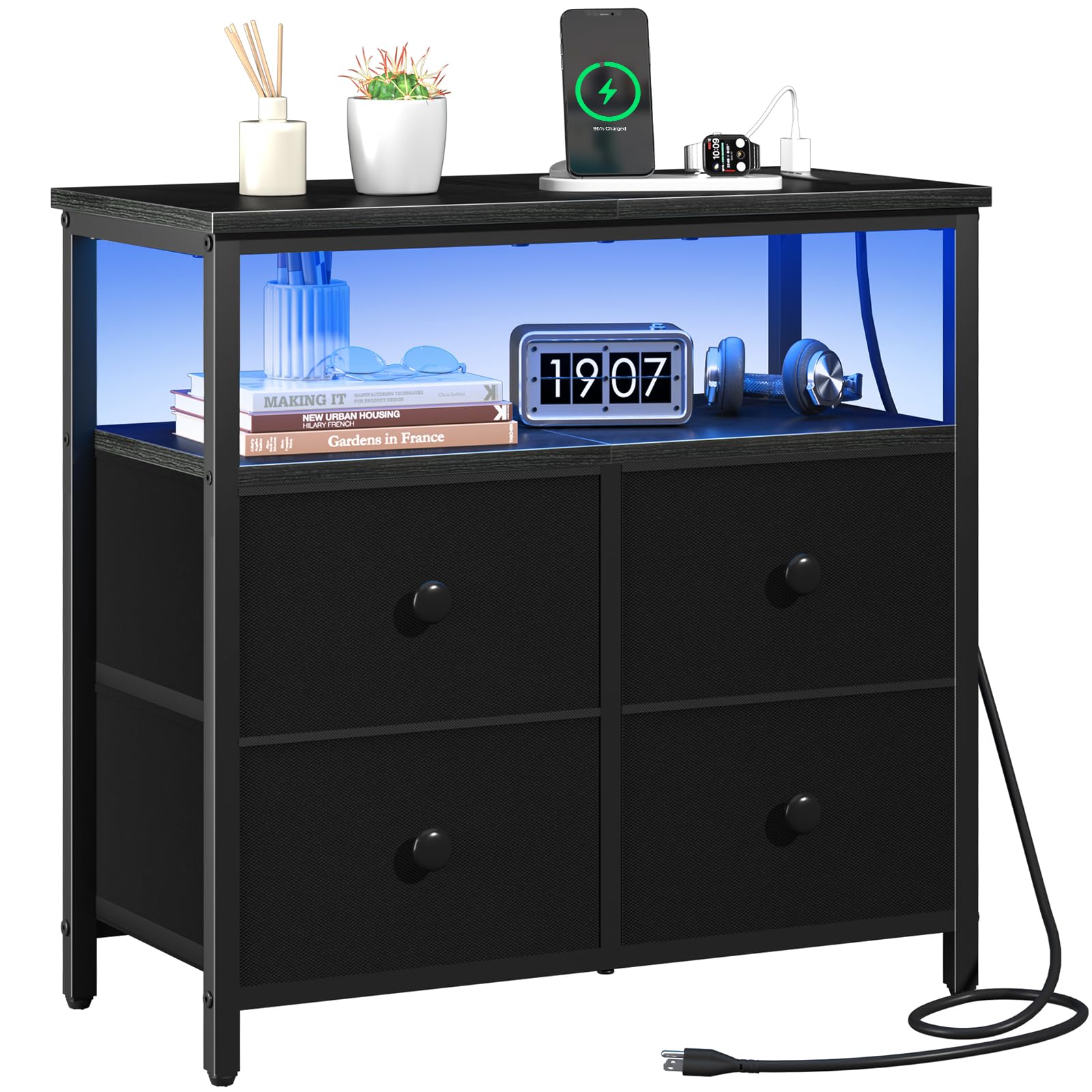 Yoobure mesita-noche con cargador y dos tomas USB para recargar dispositivos