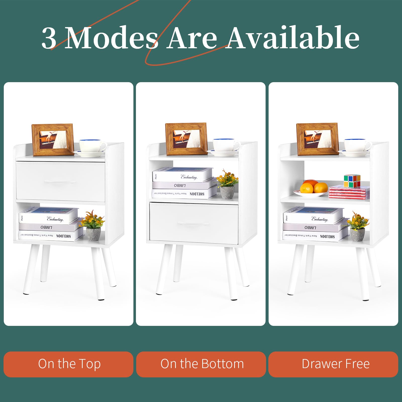 Yoobure mesita de noche con panel trasero, mayor estabilidad y seguridad.