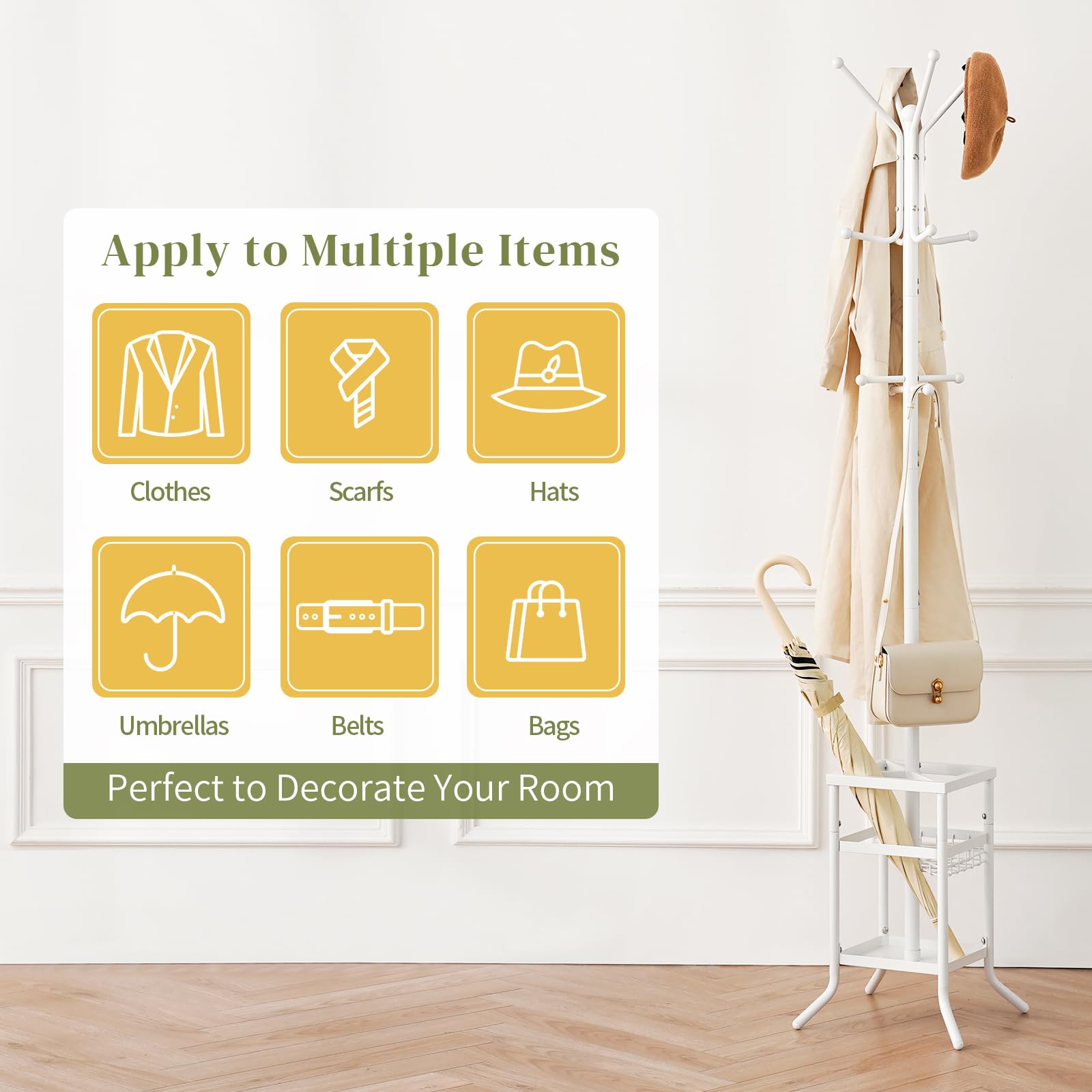 Yoobure perchero con ganchos al alcance para abrigos y bolsos.