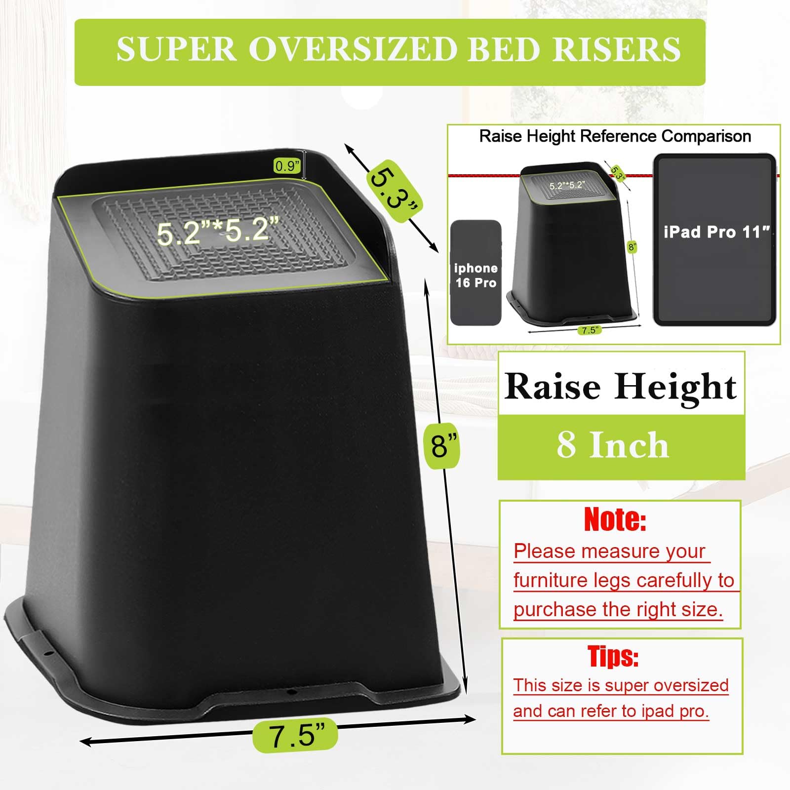 Elevadores de cama Yookwutar con borde en L para fijar patas de muebles