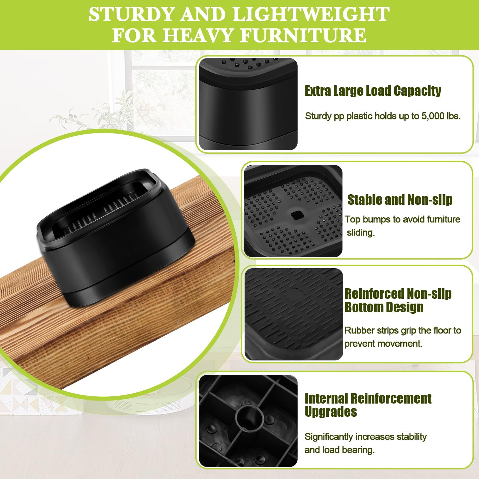 Diseño resistente de Yookwutar para muebles con patas cuadradas y rectangulares.