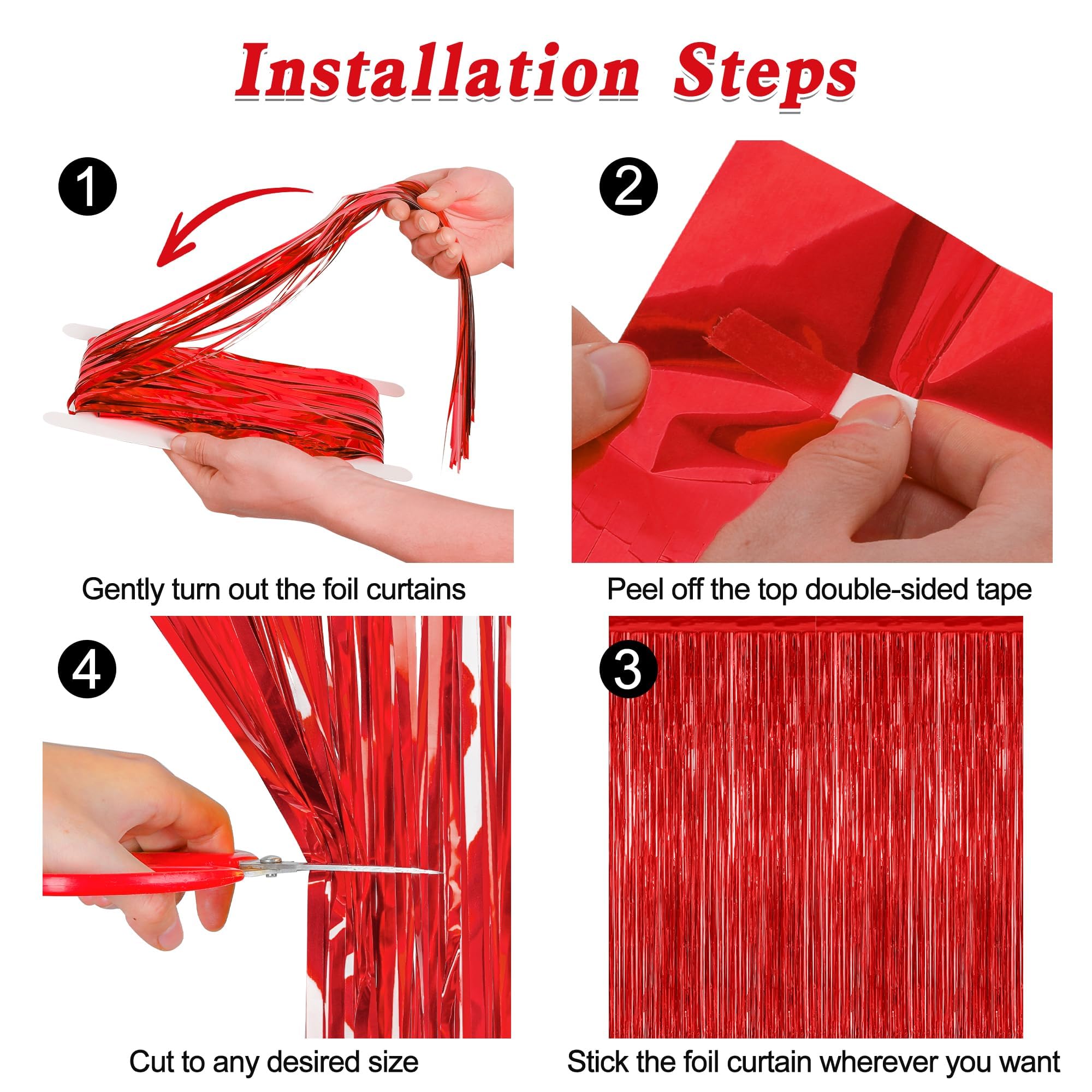 Cortina tinsel roja ZATAYE en PET 23μm, decoraciones duraderas.