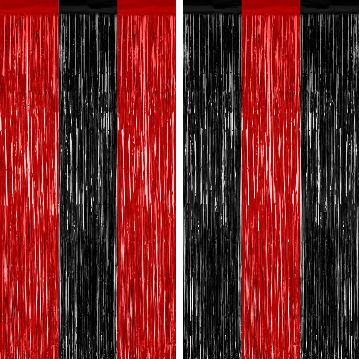 Cortinas de fondo ZATAYE con franja metálica negro y rojo para fotos festivas.