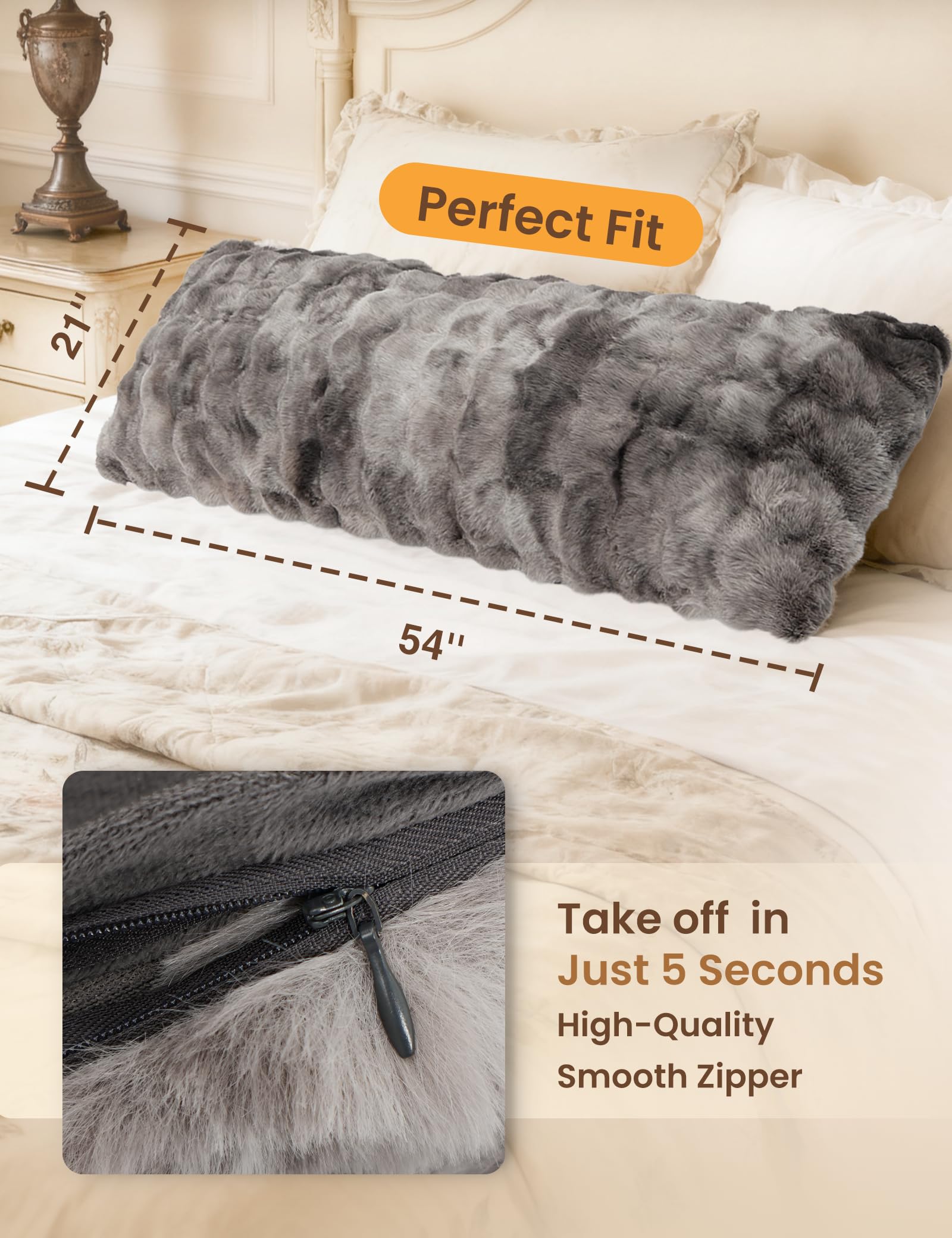 ZonLi Almohada cuerpo pelo falso, vista lateral para soporte cómodo.