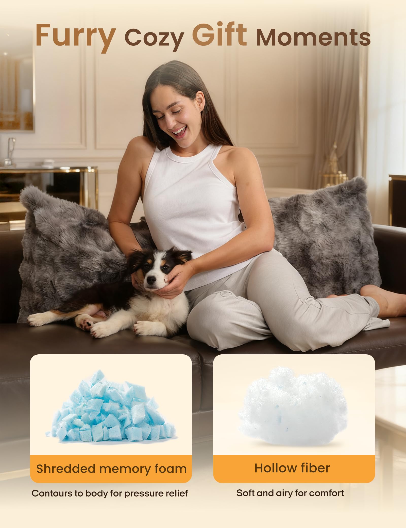 ZonLi Almohada cuerpo pelo falso, detalle de textura suave para relajación.