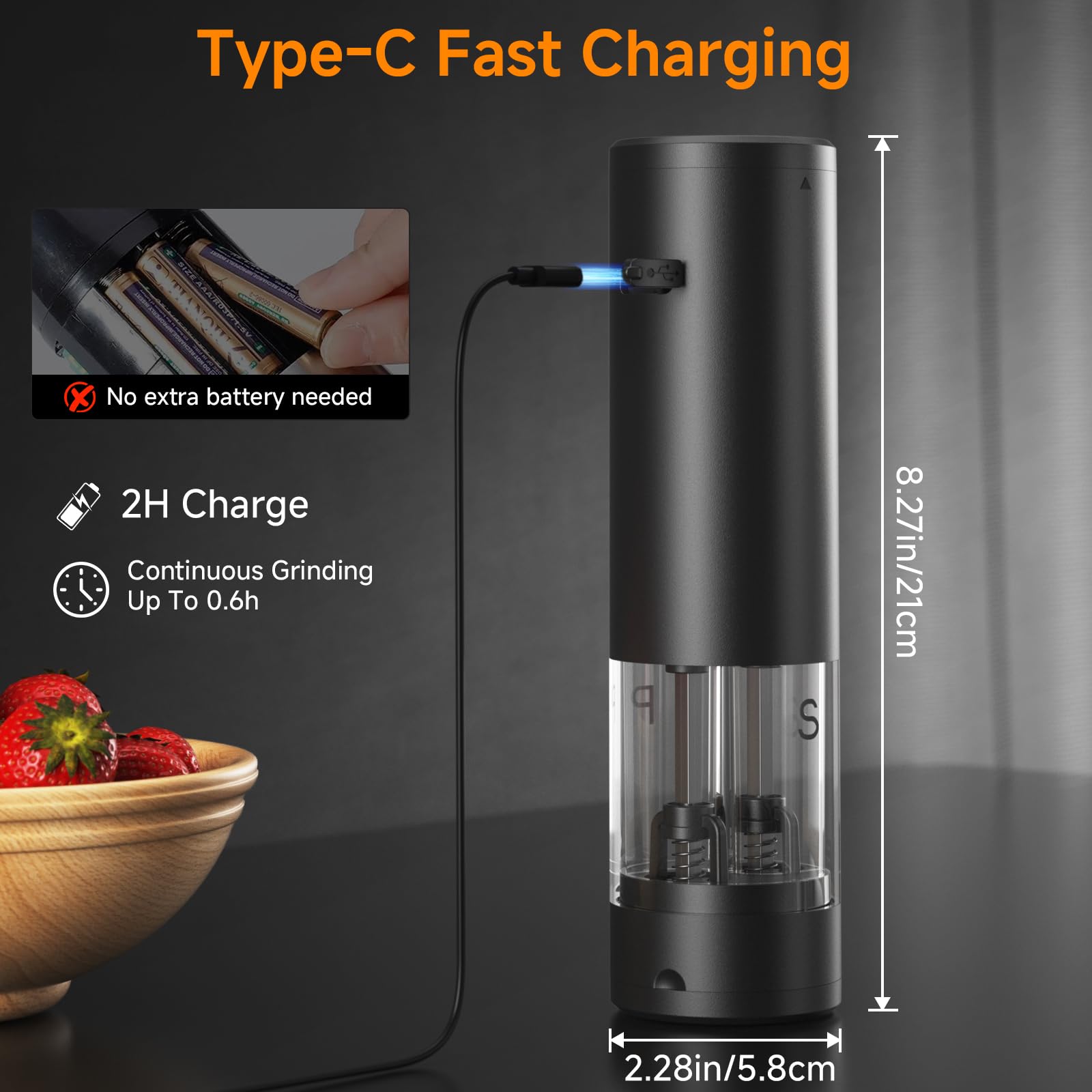 Molinillo ZQIN recargable con batería de 800mAh, sin pilas.